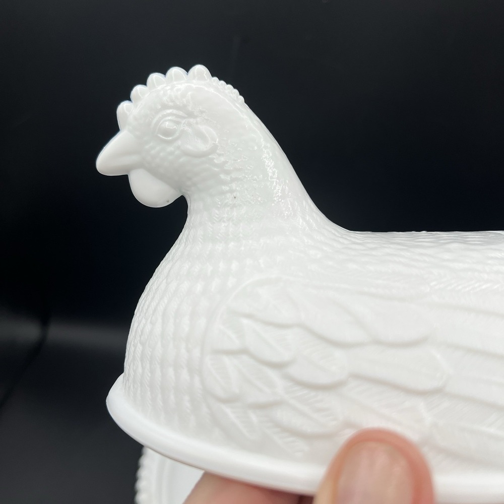 Indiana White Milk Glass Chicken Hen on Nest Covered Bowl Candy Dish 7 " VTG - Picture 9 of 15